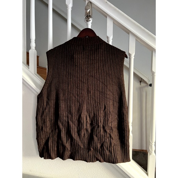 Vintage Brown Suede & Knit Sleeveless Zip Front Vest‎ Unisex Size Large - Picture 2 of 3